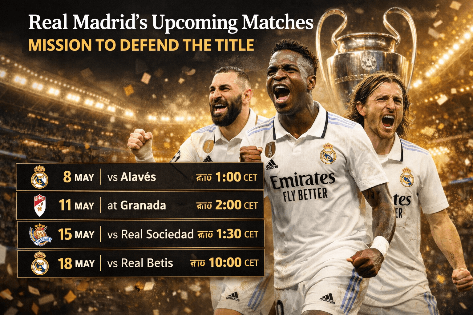 রিয়াল মাদ্রিদ ম্যাচ এর সময়সূচী: শিরোপা ধরে রাখার মিশন